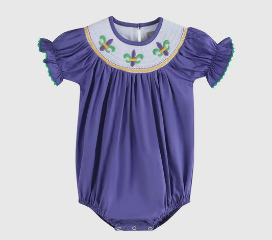 PO- Purple Mardi Gras Smocked Bubble