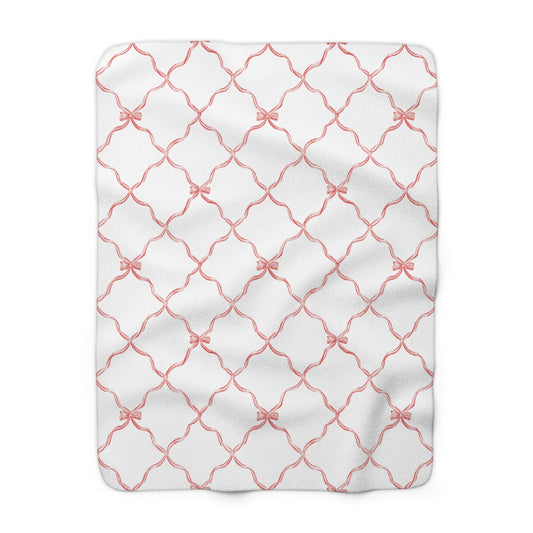 Three Bees Trellis Bow Cozy Sherpa Fleece Blanket - Red