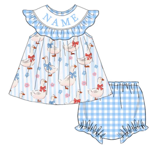PO- CUSTOM Blue plaid silly goose bloomer set