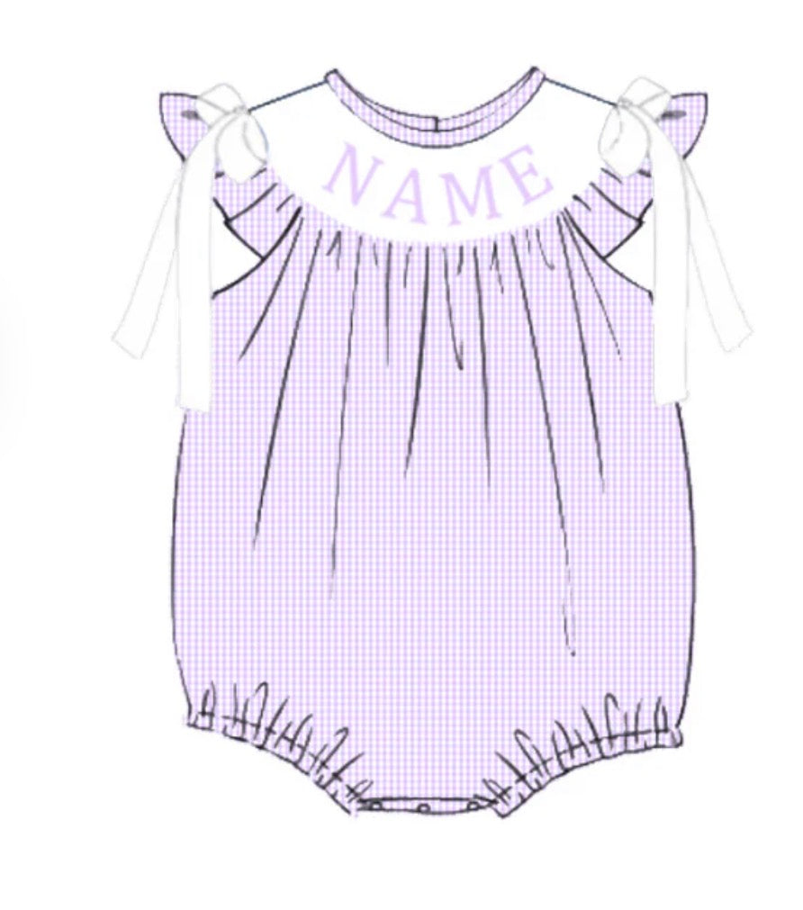 PO- CUSTOM SMOCKED LITTLE MISS LILAC BUBBLE