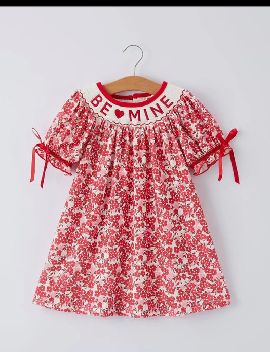 PRE-ORDER- Valentine's Day "Be ❤️ Mine" Embroidered Floral Girls' Dress