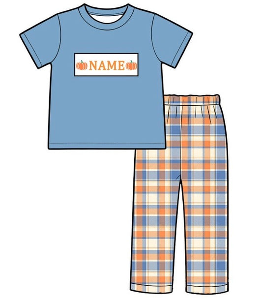 PO- CUSTOM Autumn boys pants set w/pumpkin embroidery