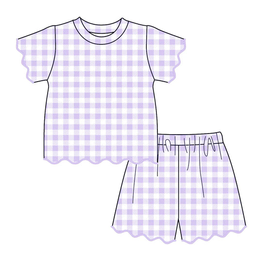 PO- Purple Gingham Darling Scalloped Shorts Set