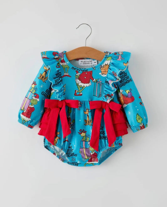 RTS- Blue Christmas Character Bubble with Bows