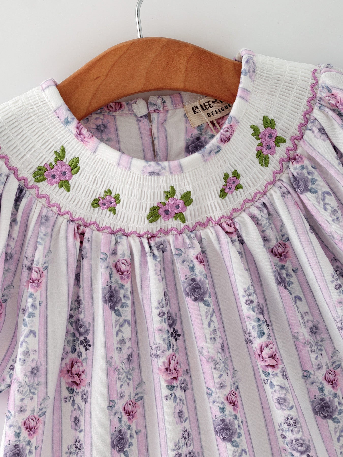 Fall Purple Floral Smocked Embroidered Girl Dress