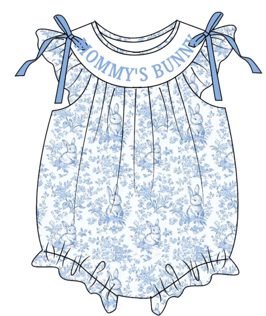 PO- EASTER BUNNY TOILE SMOCKED BUBBLE