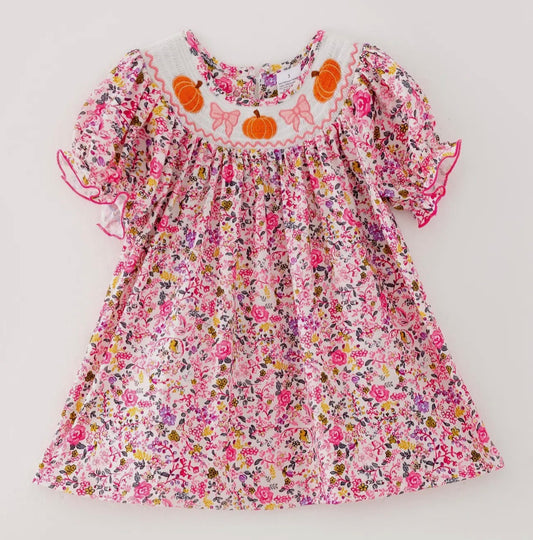 RTS- smocked floral pumpkin dress