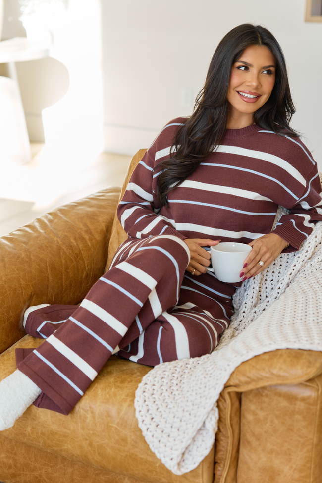Weekend Replay Striped Crewneck Sweater Brown/Blue