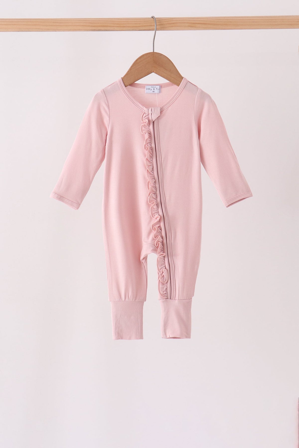 Pink ruffle zipper bamboo romper