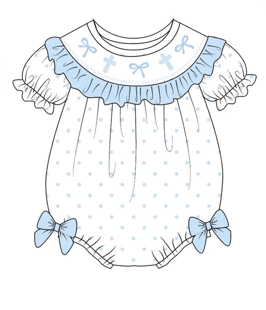 EASTER CROSS & BOW EMBROIDERY SMOCKED BUBBLE