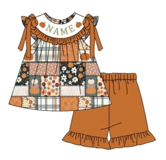 PO- CUSTOM Fall Patchwork Shorts Set