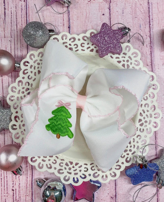Christmas Tree Embroidered Moonstitch Bow