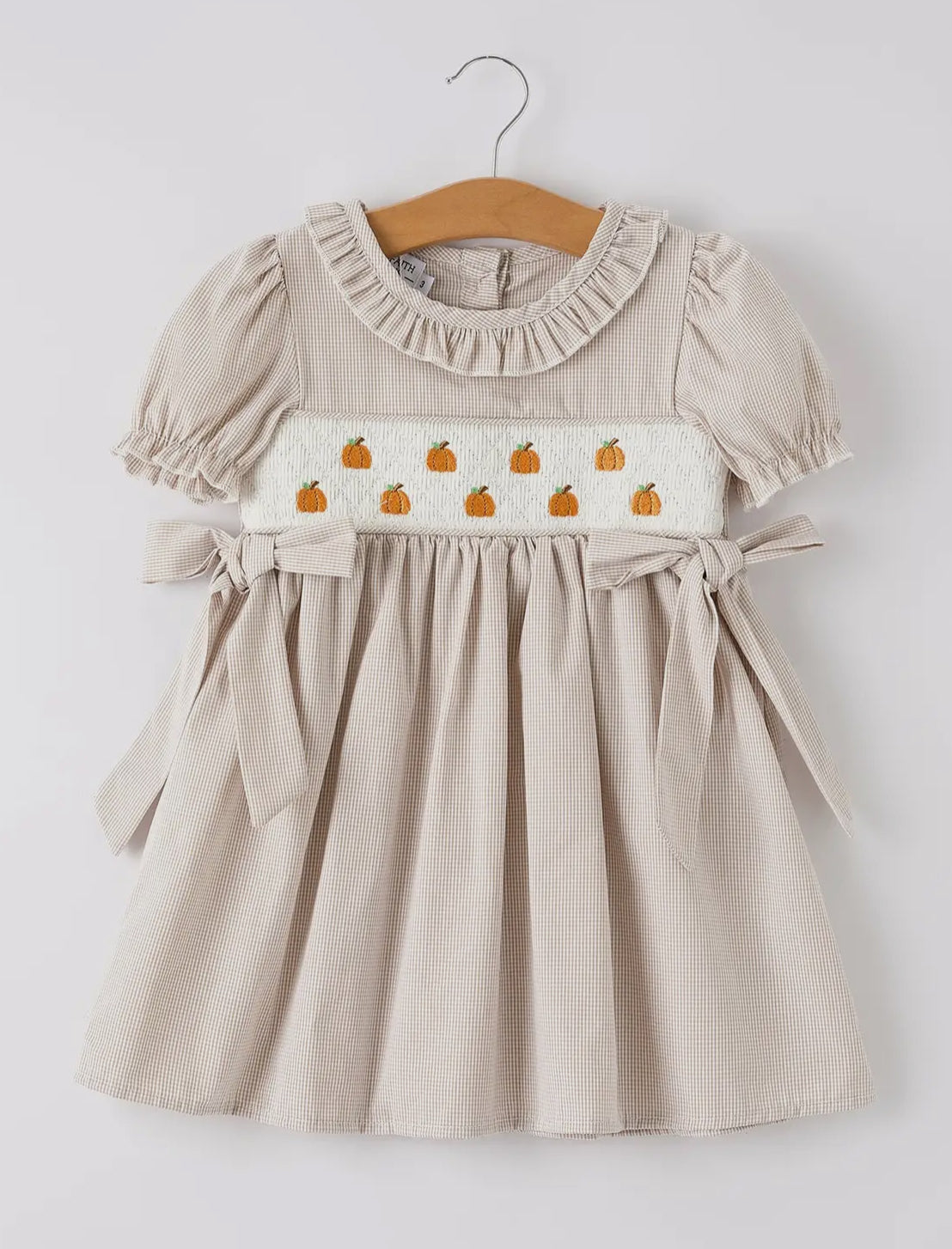 RTS- Tan Pumpkin Smocked Dress