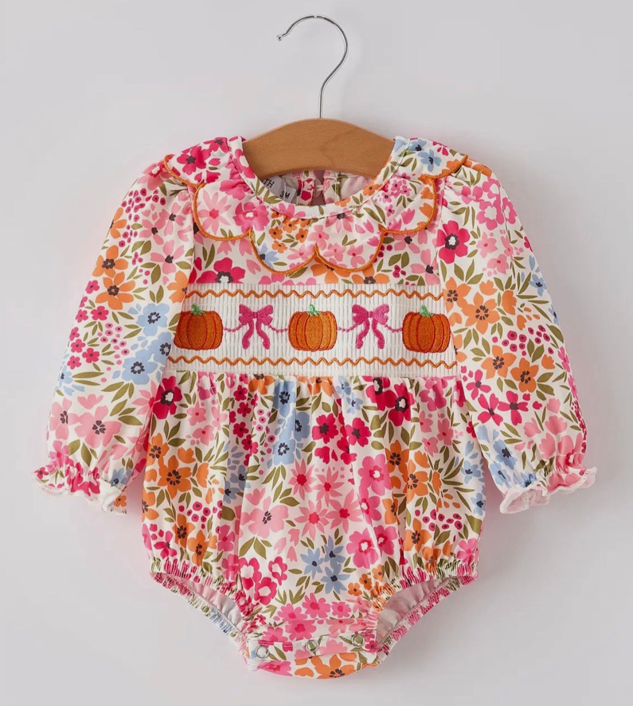 RTS- smocked pumpkin floral bubble