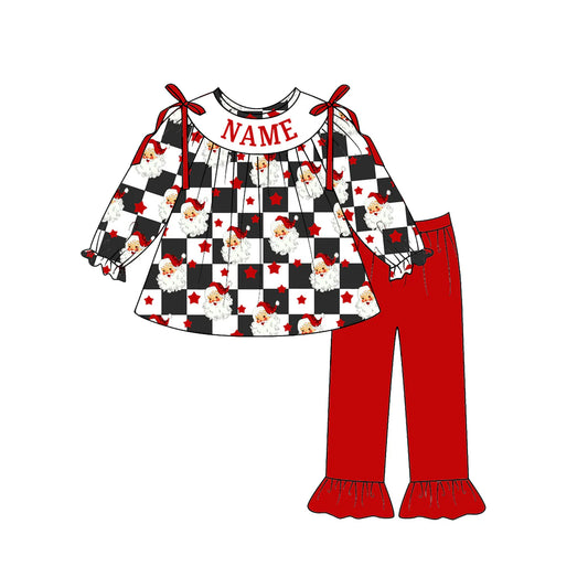 PO- CUSTOM Checkered Santa Girls Pants Set