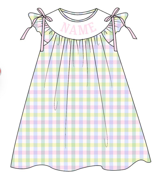 PO- CUSTOM PASTEL PLAID EASTER EMBROIDERY SMOCKED DRESS