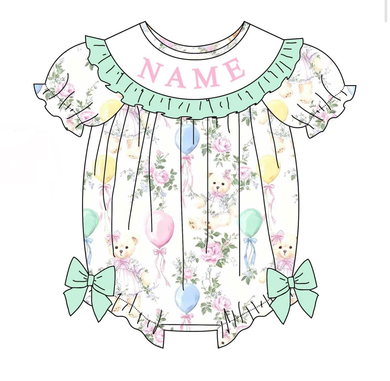 PO- CUSTOM Smocked Teddy Bear Birthday Wishes Bubble