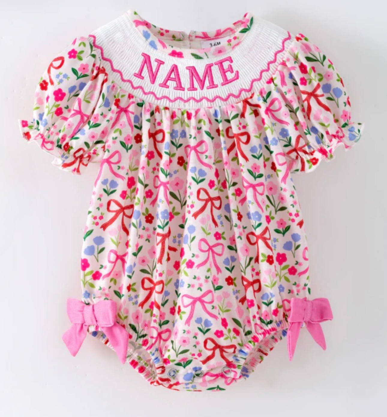 PO- CUSTOM Pretty In Pink bow & cross smocked bubble