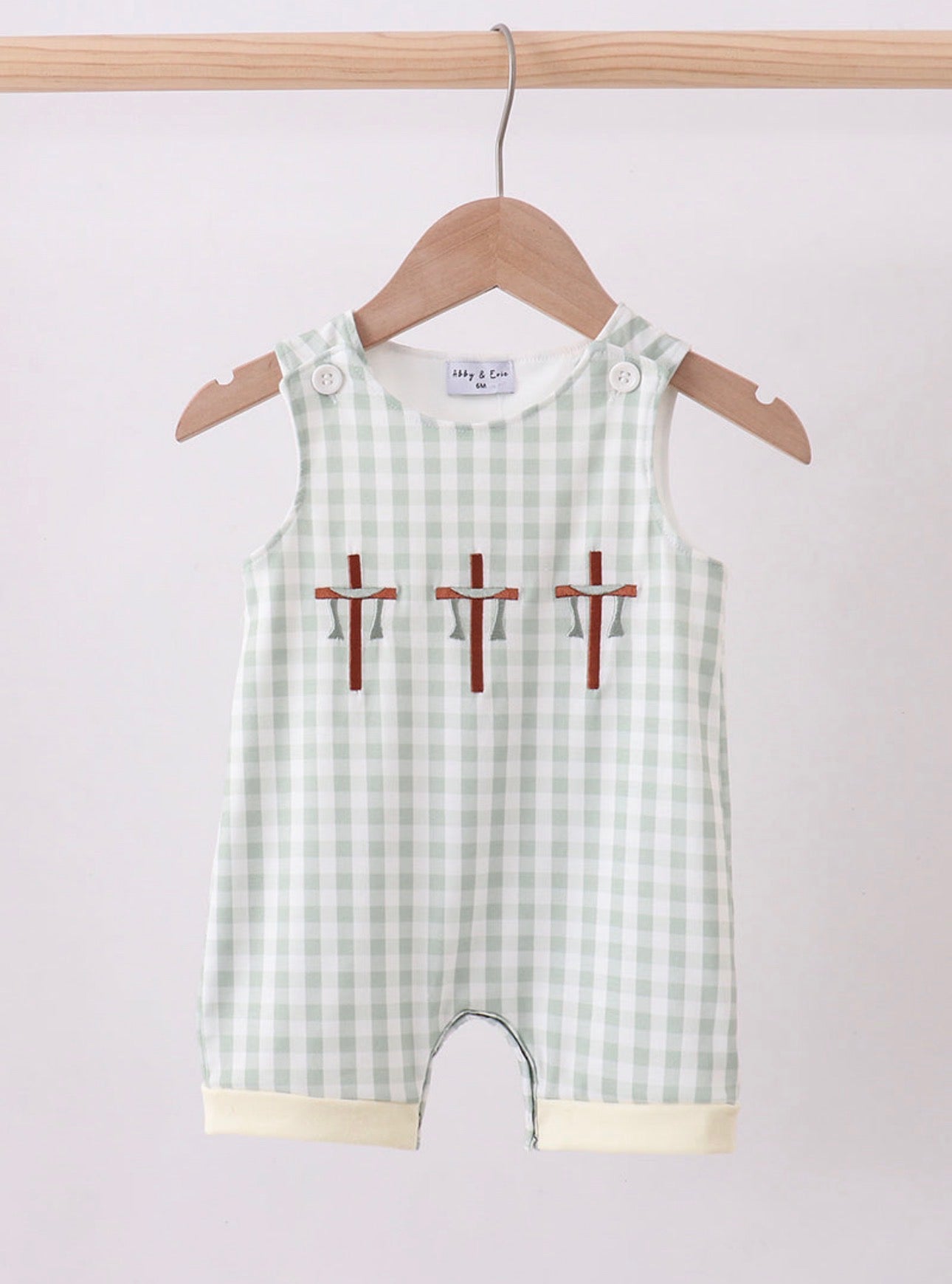 Green cross embroidery gingham Jon Jon