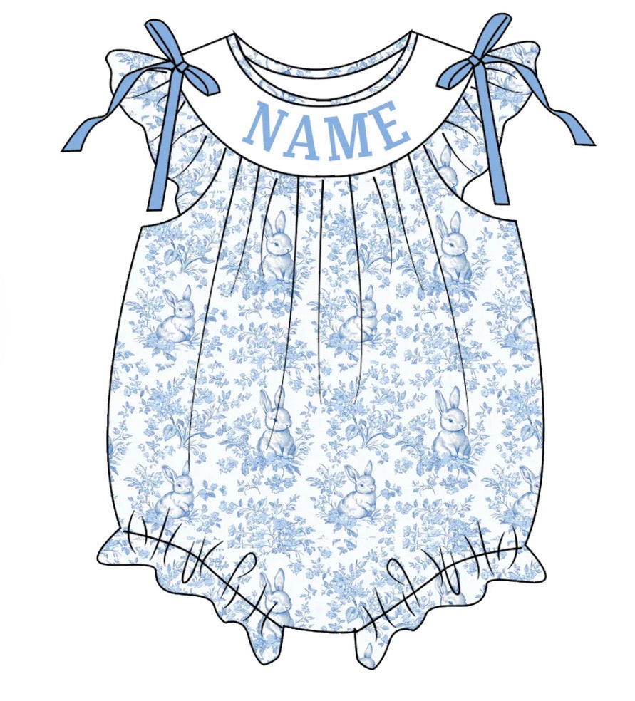 PO- CUSTOM EASTER BUNNY TOILE SMOCKED BUBBLE