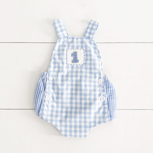 Baby Boy First Birthday Outfit – Smocked Blue Birthday Bubble