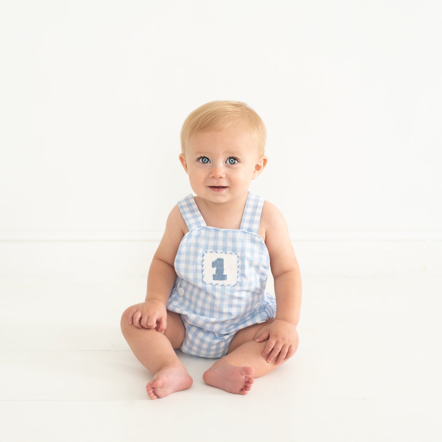 Baby Boy First Birthday Outfit – Smocked Blue Birthday Bubble