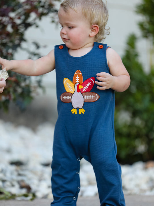 Thanksgiving Turkey Applique Baby Waffle Romper Sleeveless