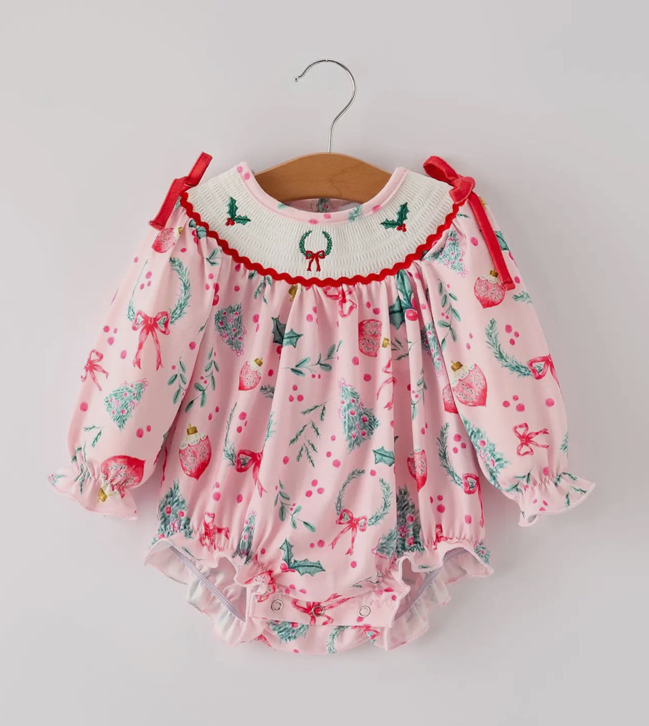 RTS- Pink Winter Christmas Smocked Bubble