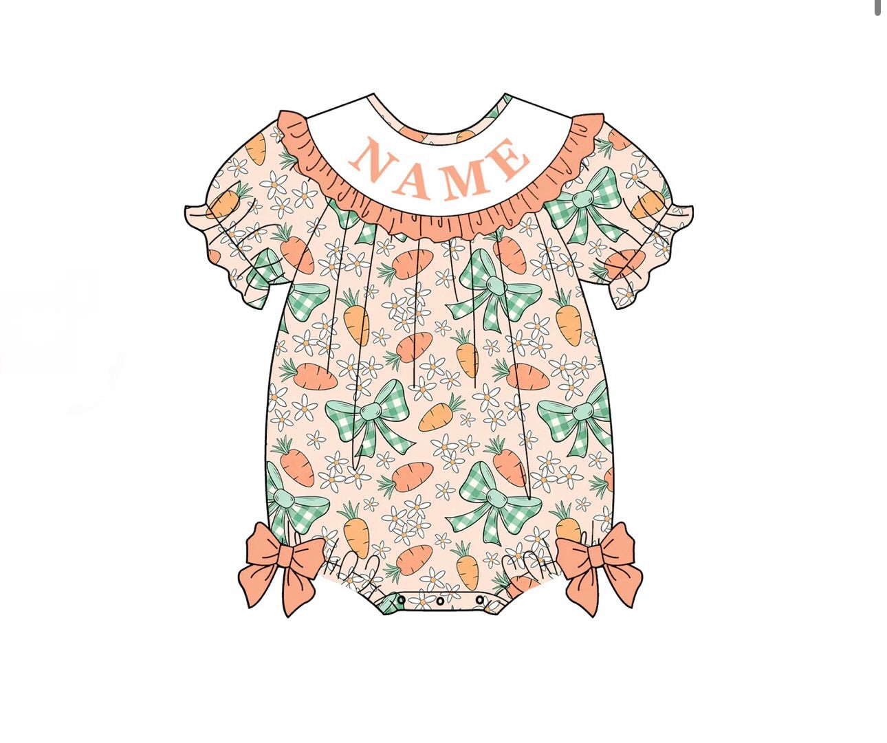 PO- CUSTOM SMOCKED CARROT & BOW BUBBLE