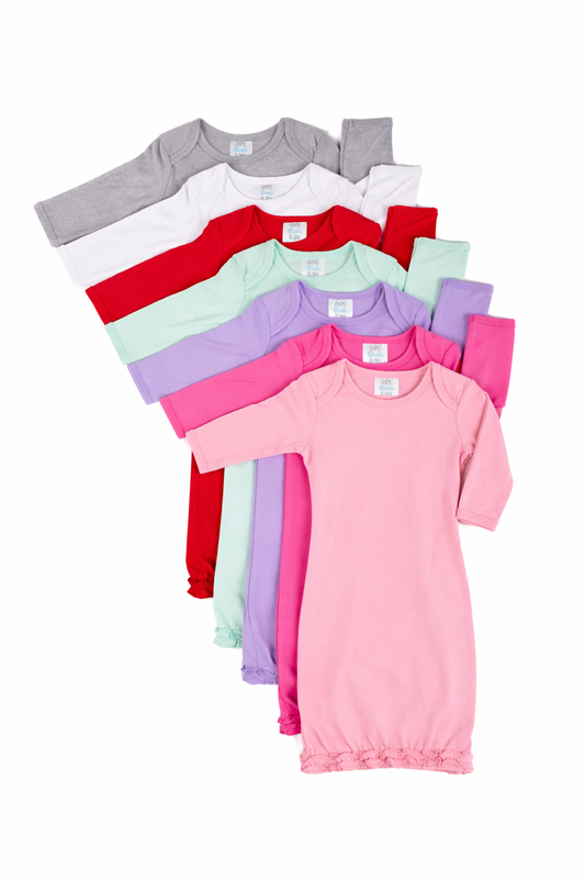 Ruffle Long Sleeve Baby Gown -- 100% Cotton Blank for Embroidery & Boutique | 8 Colors | Hidden Zipper | 0-3M