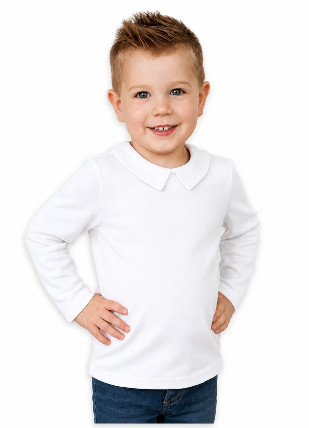 Boy's Peter Pan Collar Long Sleeve Shirt -- 100% Cotton Boutique Blank | White & Red | Sizes 12M-10
