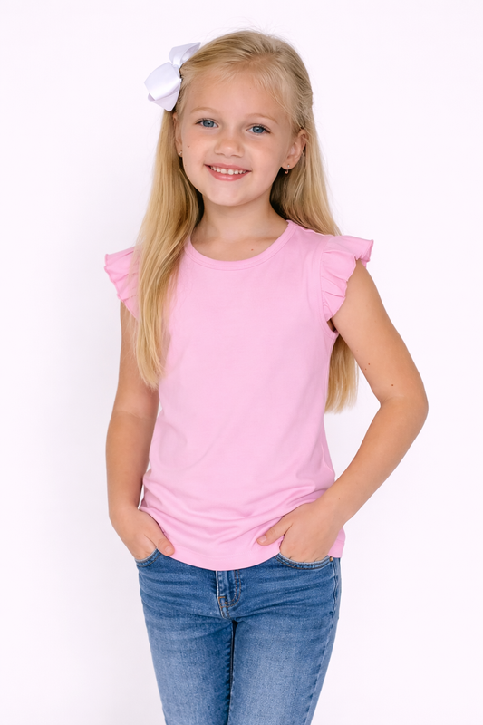Girl's Angel Sleeve Shirt – Cotton Blank for Embroidery & Boutique | 6 Colors | Sizes 12M–12