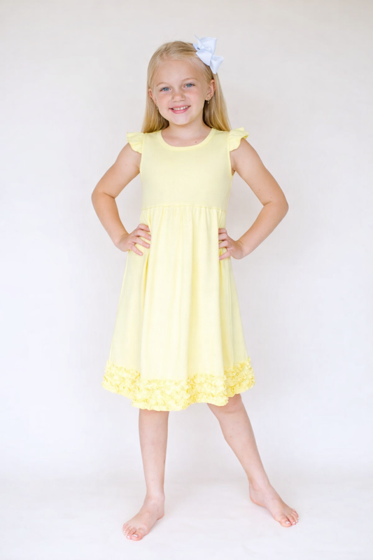 Girl's Angel Sleeve Empire Waist Dress – Cotton Blank for Embroidery & Boutique | 4 Colors | Sizes 12M–10