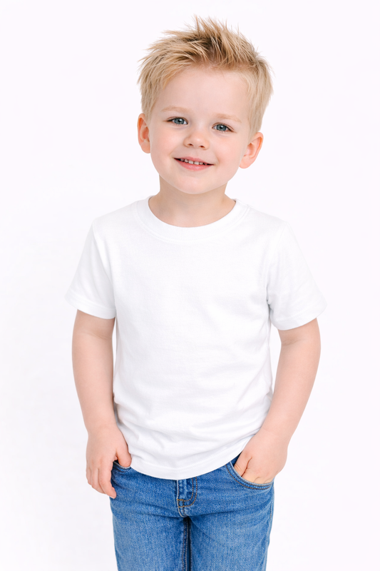 Boy's Poly/Cotton Shirt – White Blank | Short & Long Sleeve | Sizes 12m–10Y