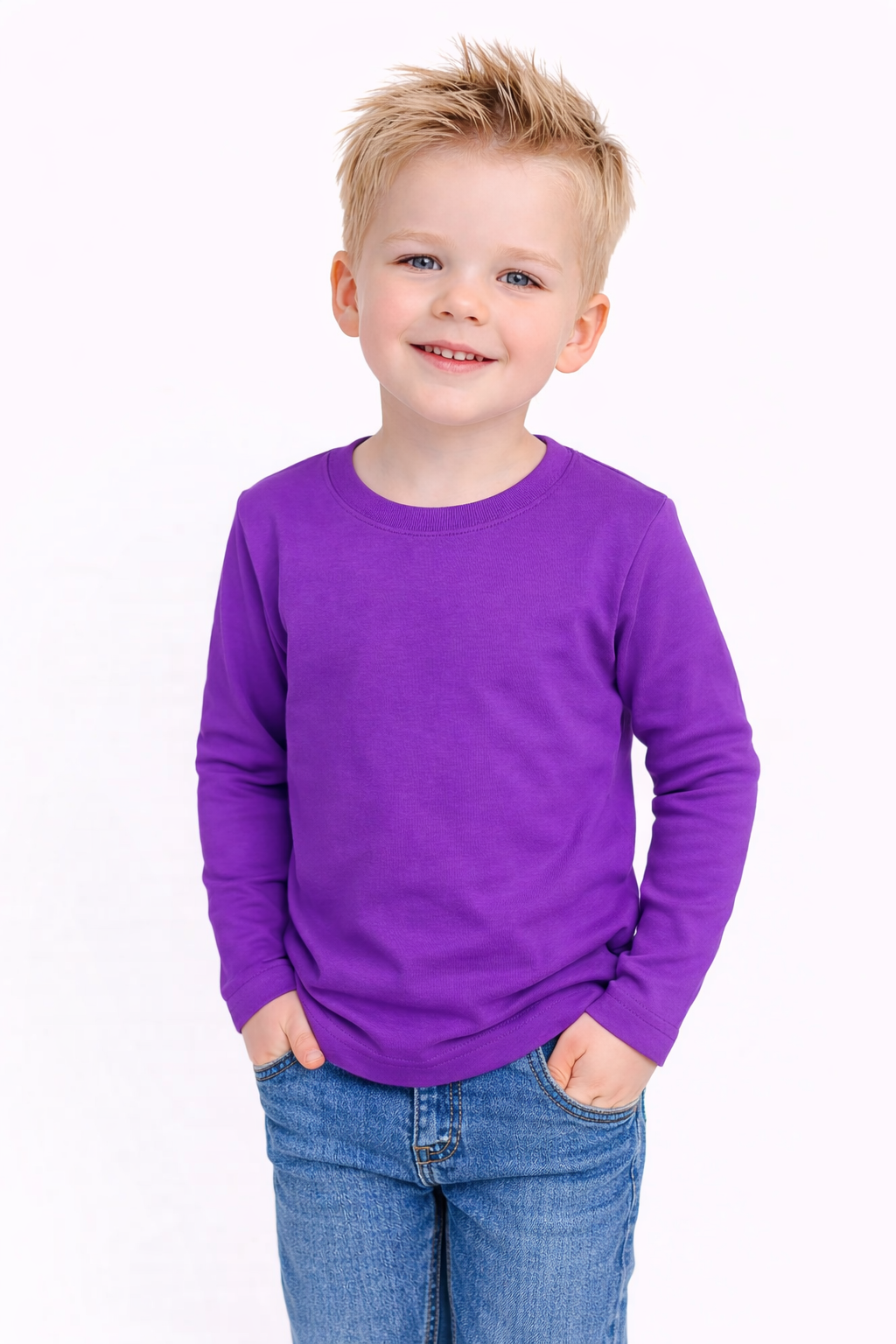 Boy's Long Sleeve Shirt – Cotton Blank for Embroidery, HTV & Heat Press | 9 Colors | Sizes 12M–10