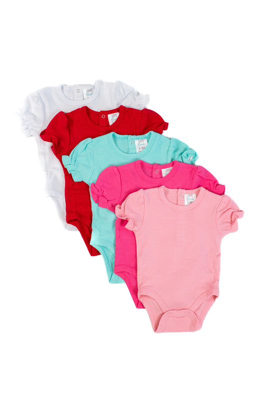 Short Sleeve Ruffle Baby Bodysuit – Cotton Blank for Embroidery & Boutique | 5 Colors | Newborn–18M
