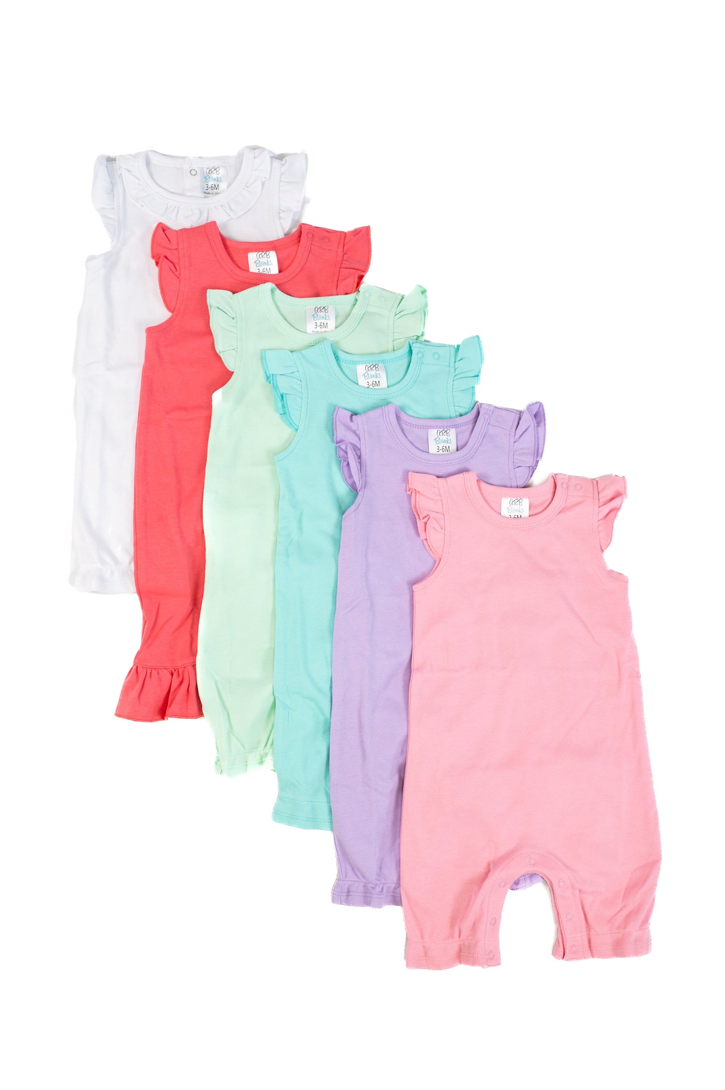 Girls Angel Sleeve Romper – Cotton Blank for Embroidery & Boutique │ 6 Colors │ 0-3M–2T