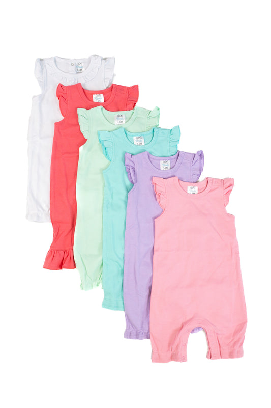Girls Angel Sleeve Romper – Cotton Blank for Embroidery & Boutique │ 6 Colors │ 0-3M–2T