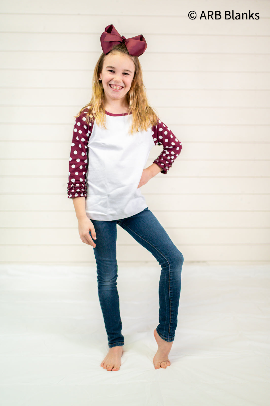 Girl's Polka Dot Triple Ruffle Raglan