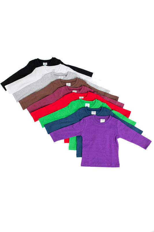 Boy's Long Sleeve Shirt – Cotton Blank for Embroidery, HTV & Heat Press | 9 Colors | Sizes 12M–10