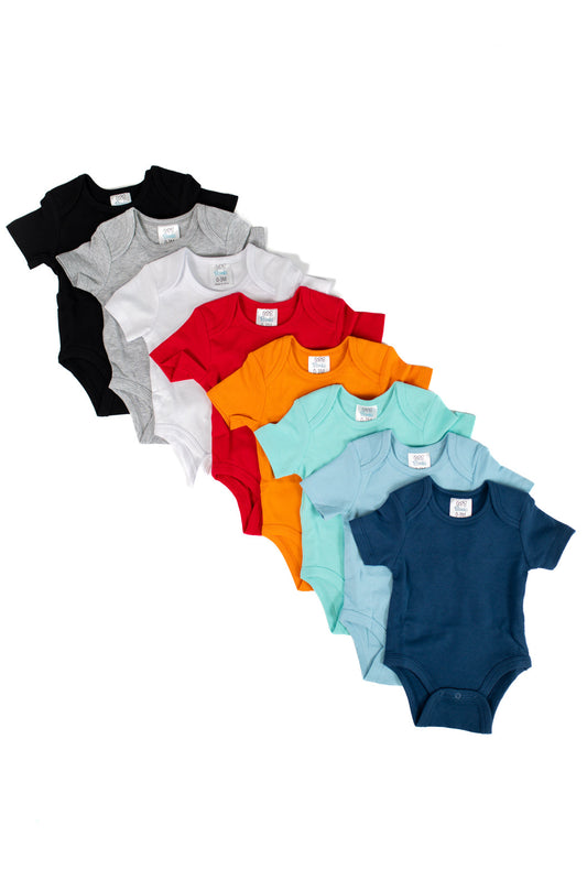 Unisex Short Sleeve Lap Shoulder Bodysuit – Cotton Blank for Embroidery & Boutique | 8 Colors | Newborn–18M