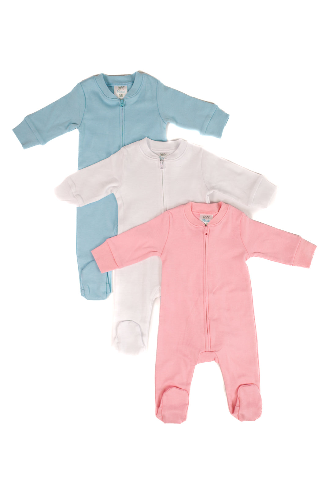 Unisex Zippered One Piece Footie – Cotton Blank | 3 Colors | Embroidery Ready | Newborn–18M