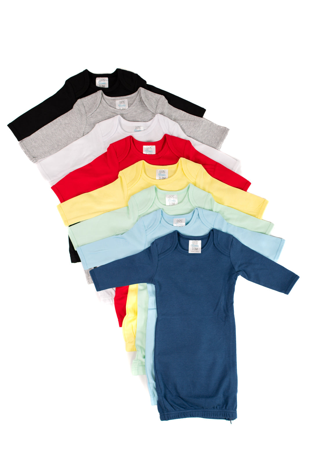 Unisex Long Sleeve Baby Gown – Cotton Blank | 8 Colors | Side Zipper | Embroidery & Monogram Ready