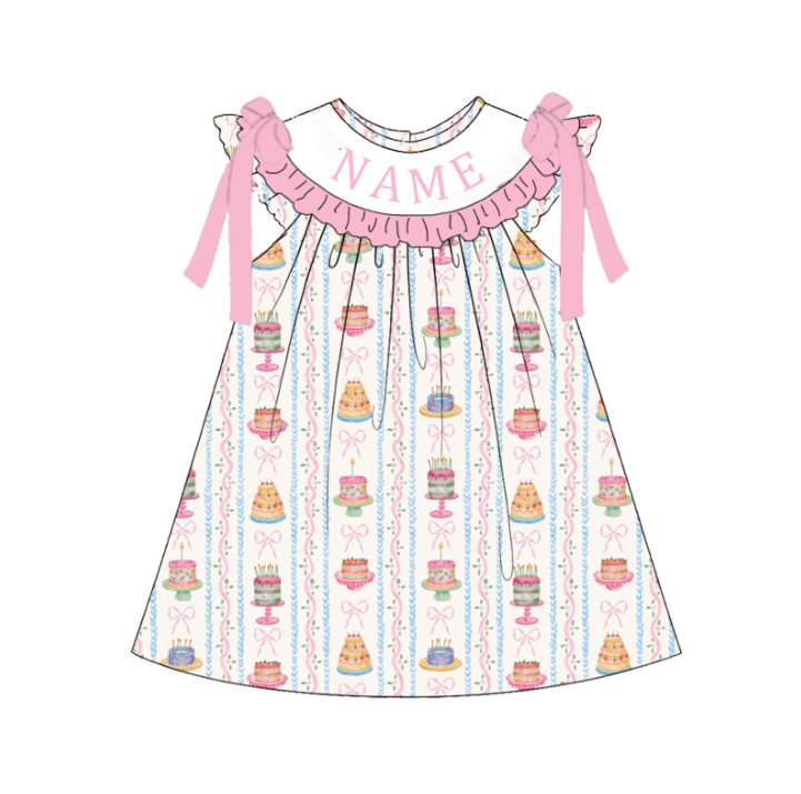 PO- CUSTOM Pink & Blue Watercolor Bday Cake Dress