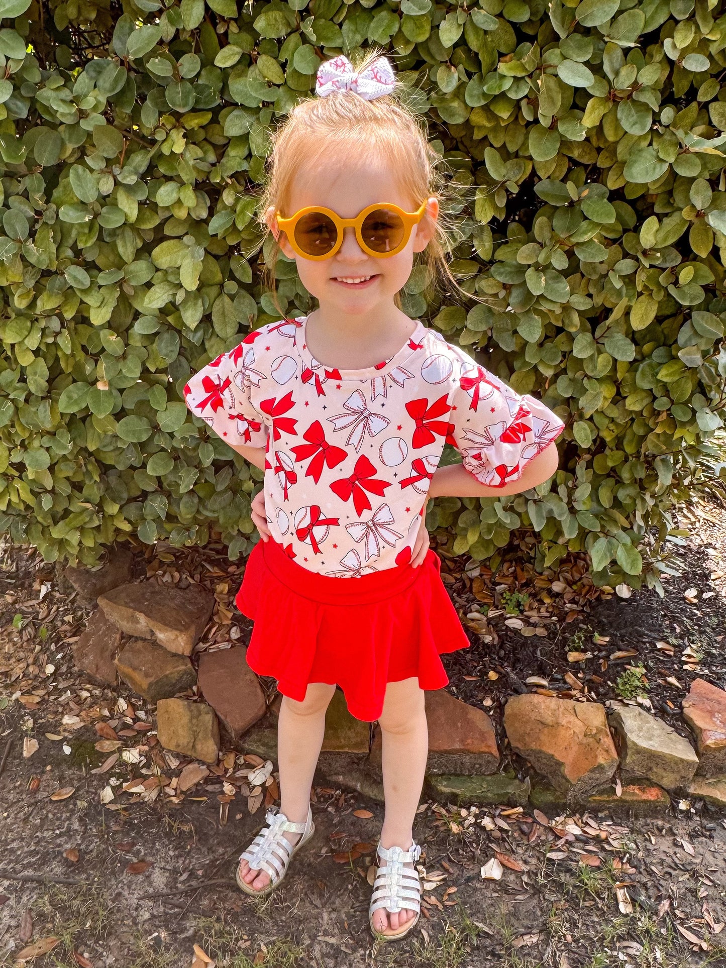 Baseball bows ruffle top