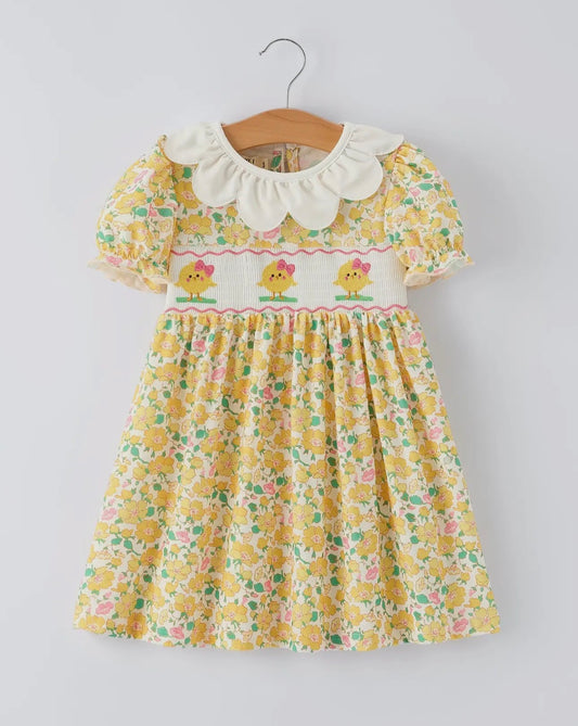Easter Yellow Chick Embroidery Floral
Girl Dress