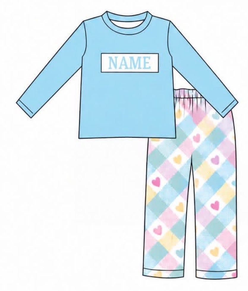 PO- CUSTOM Checkered Pastel Valentine Boys Pants Set