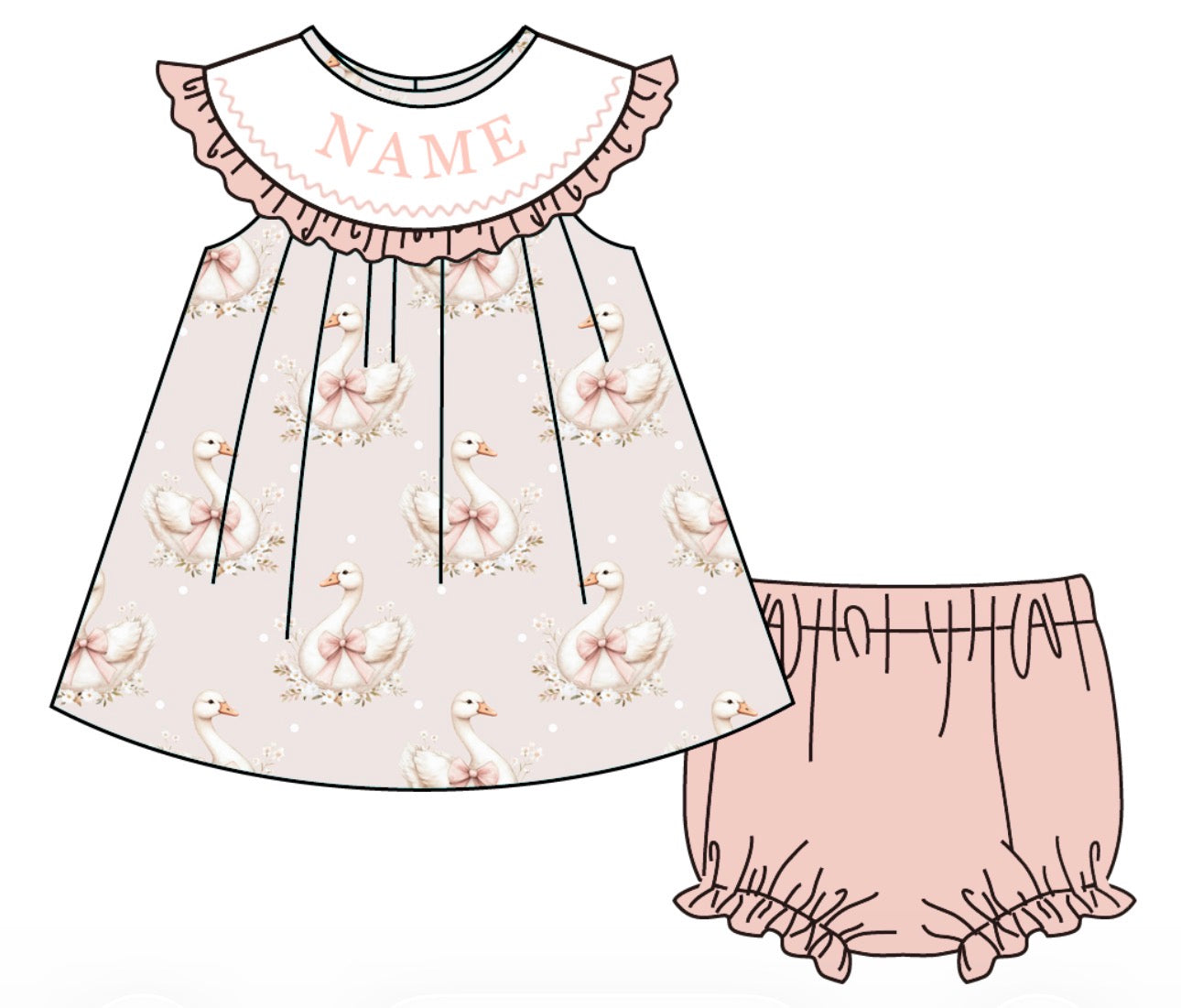 PO- CUSTOM Blushing Swan Bloomer Set