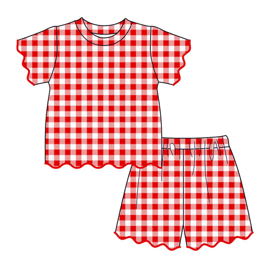 PO- Red Gingham Darling Scalloped Shorts Set