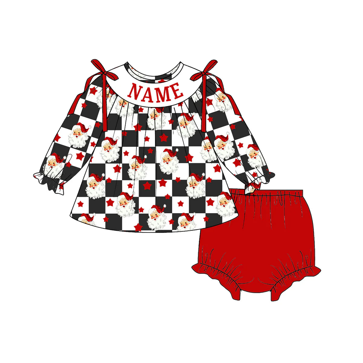 PO- CUSTOM Checkered Santa Bloomer Set